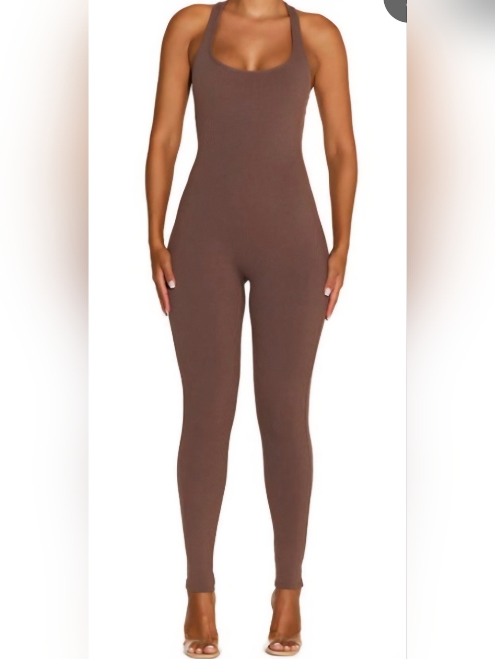 Naked Wardrobe Seamless Ribbed Brown Women's Jumpsuit Pants